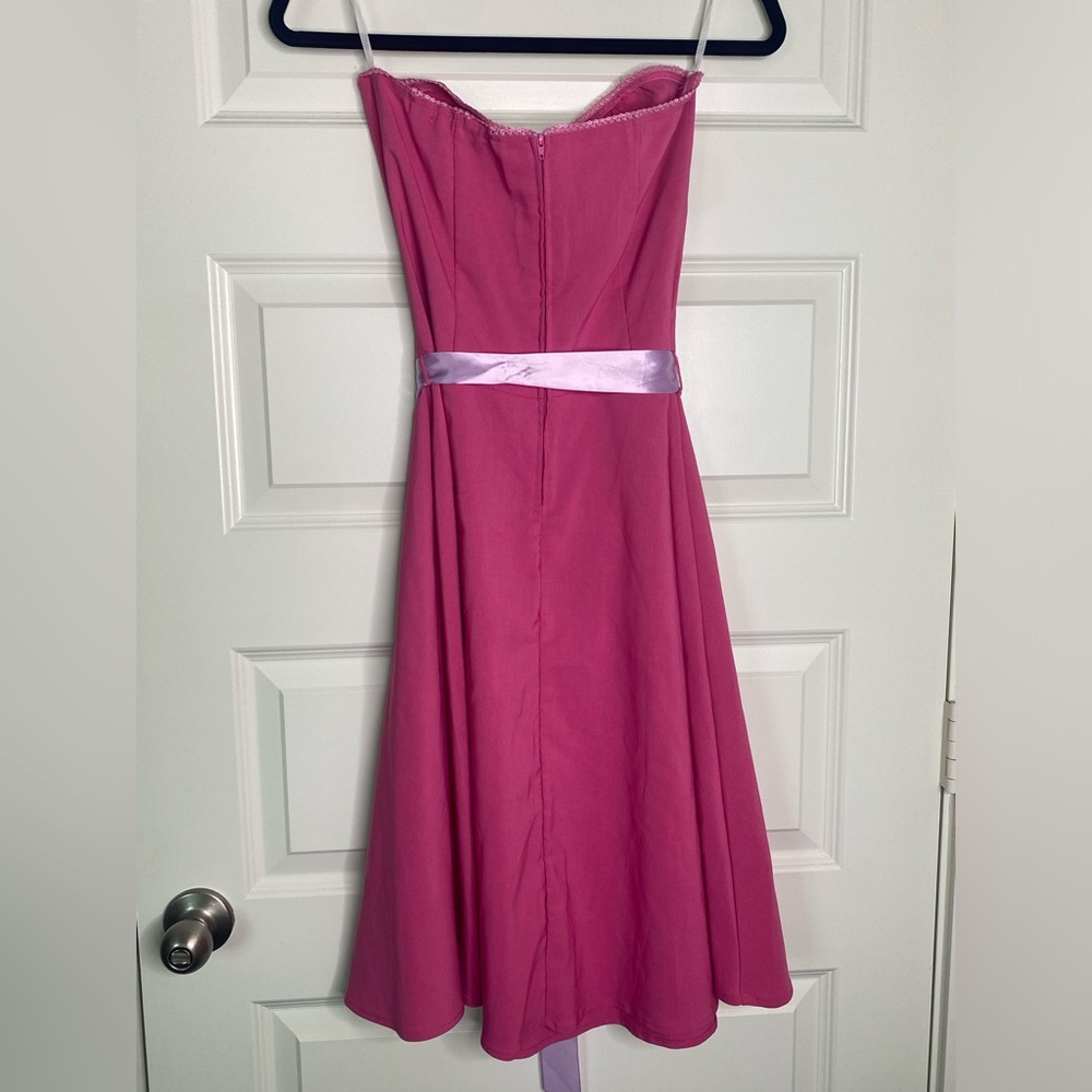 Y2k Pink Strapless Dress with purple sash - Picture 2 of 7